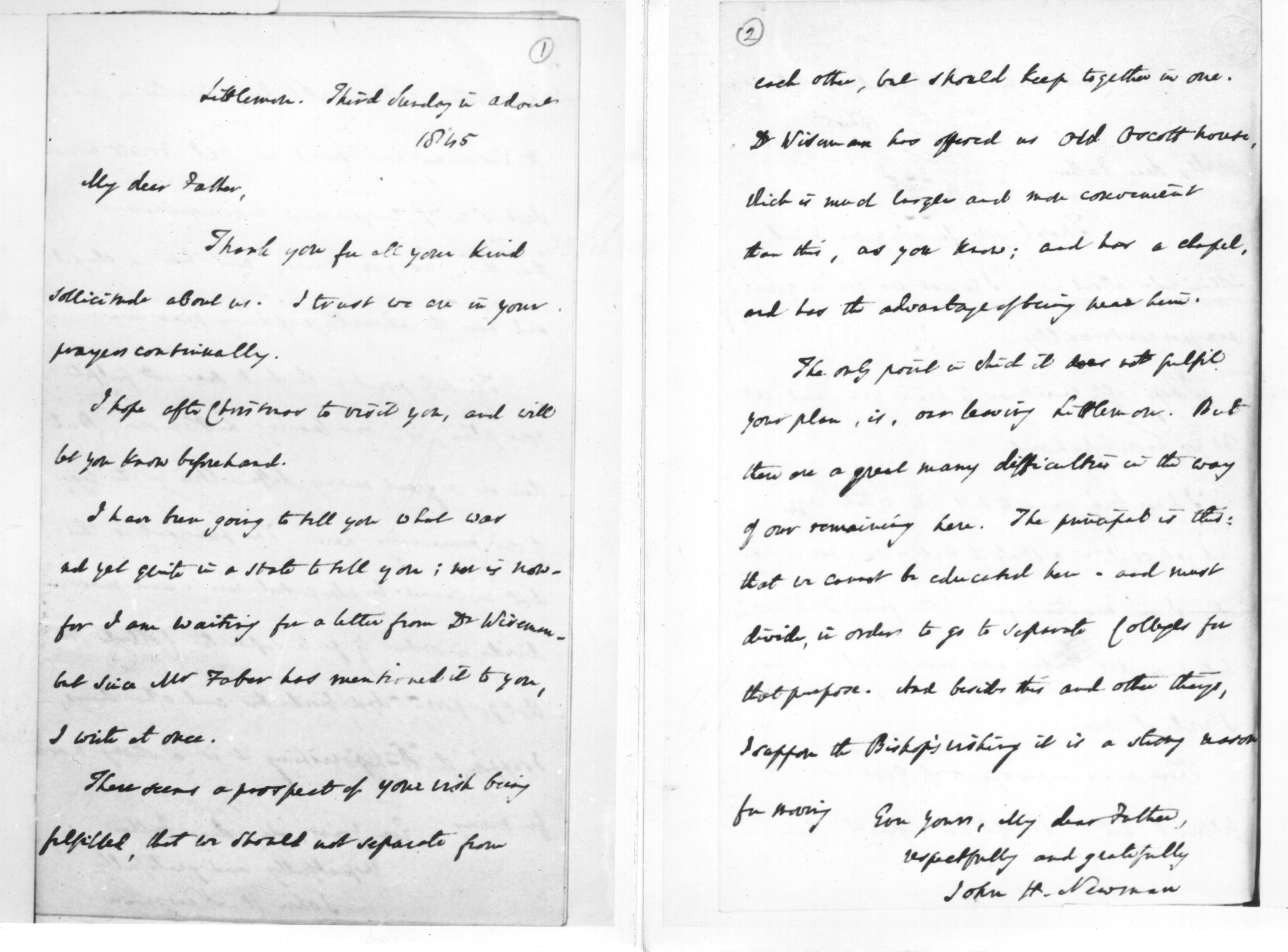 Newman's letter to Blessed Dominic Barberi